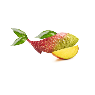 fish made with a mango fruit as visual content for a commercial campaign
