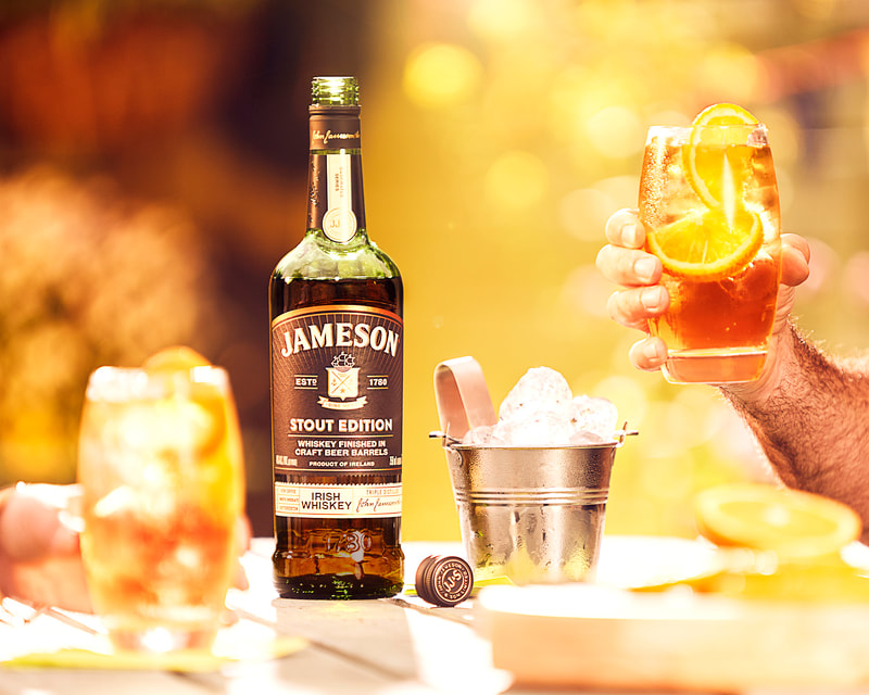beautiful lighted commercial photography of a Jameson whiskey bottle for ask mates campaign created for Jameson Ireland in location 